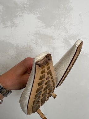 Bottega Veneta Cream Reptile Embossed Slingback Heels, 39