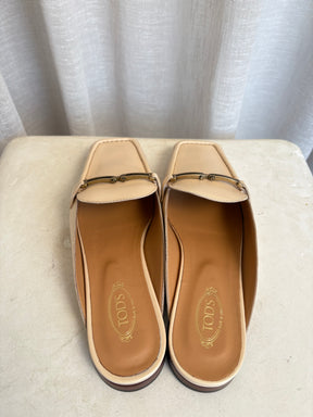 Tod's Blush Leather Square Toe Backless Mules, 38