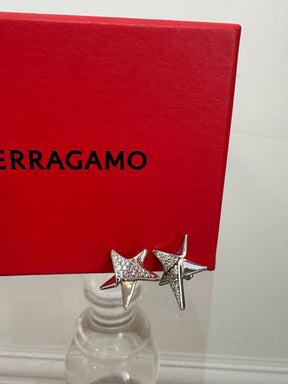 Ferragamo Silver and Crystal Star Stud Earrings