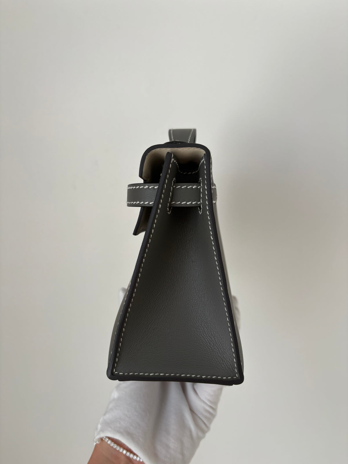 Hermès Kelly Pochette in Gris Meyer Swift Leather with Craie Interior