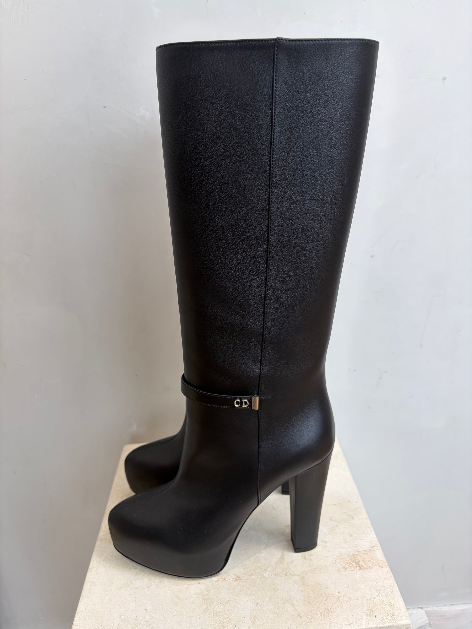 Dior Black Leather Platform Edgy Boot, 38