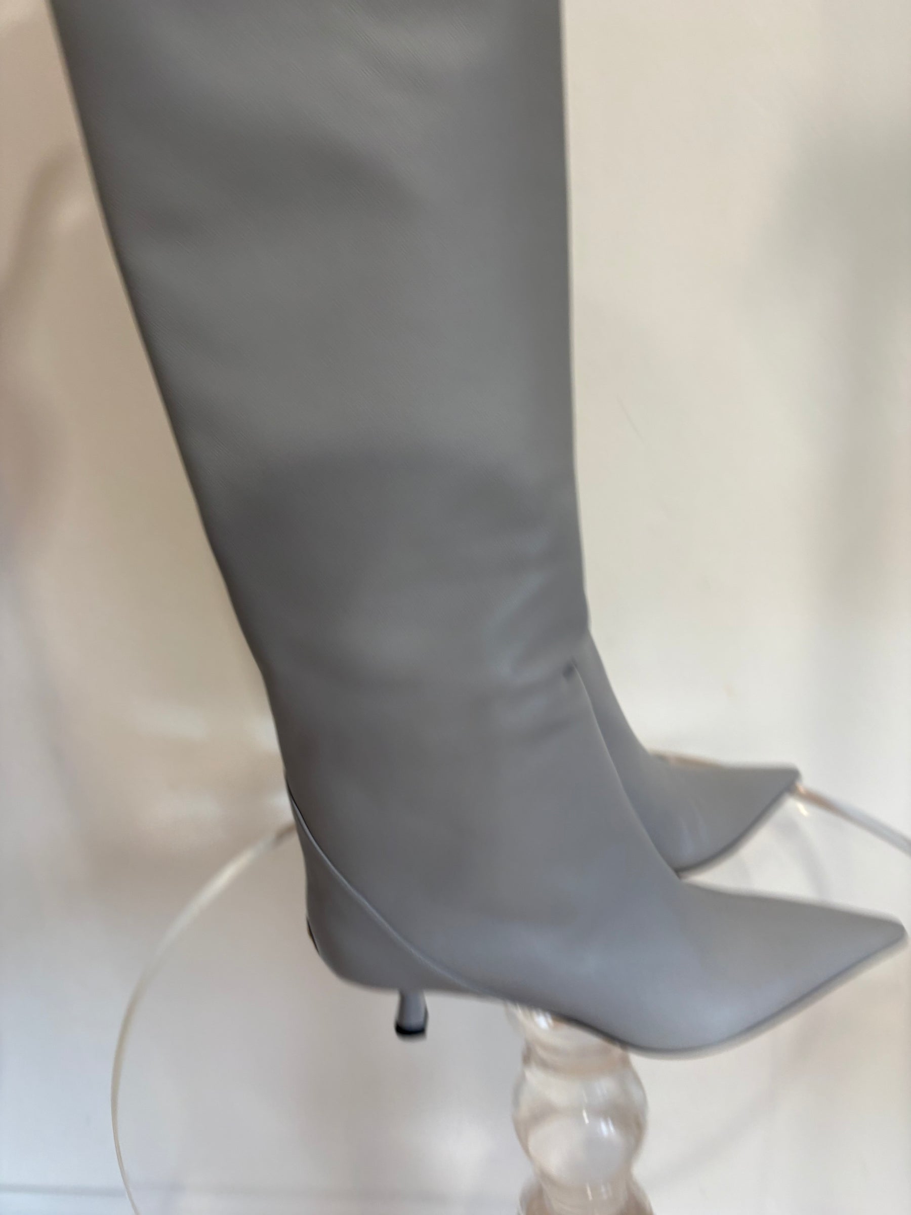 Jimmy Choo Light Grey Leather Pointed Thigh High Vari Boot, 38
