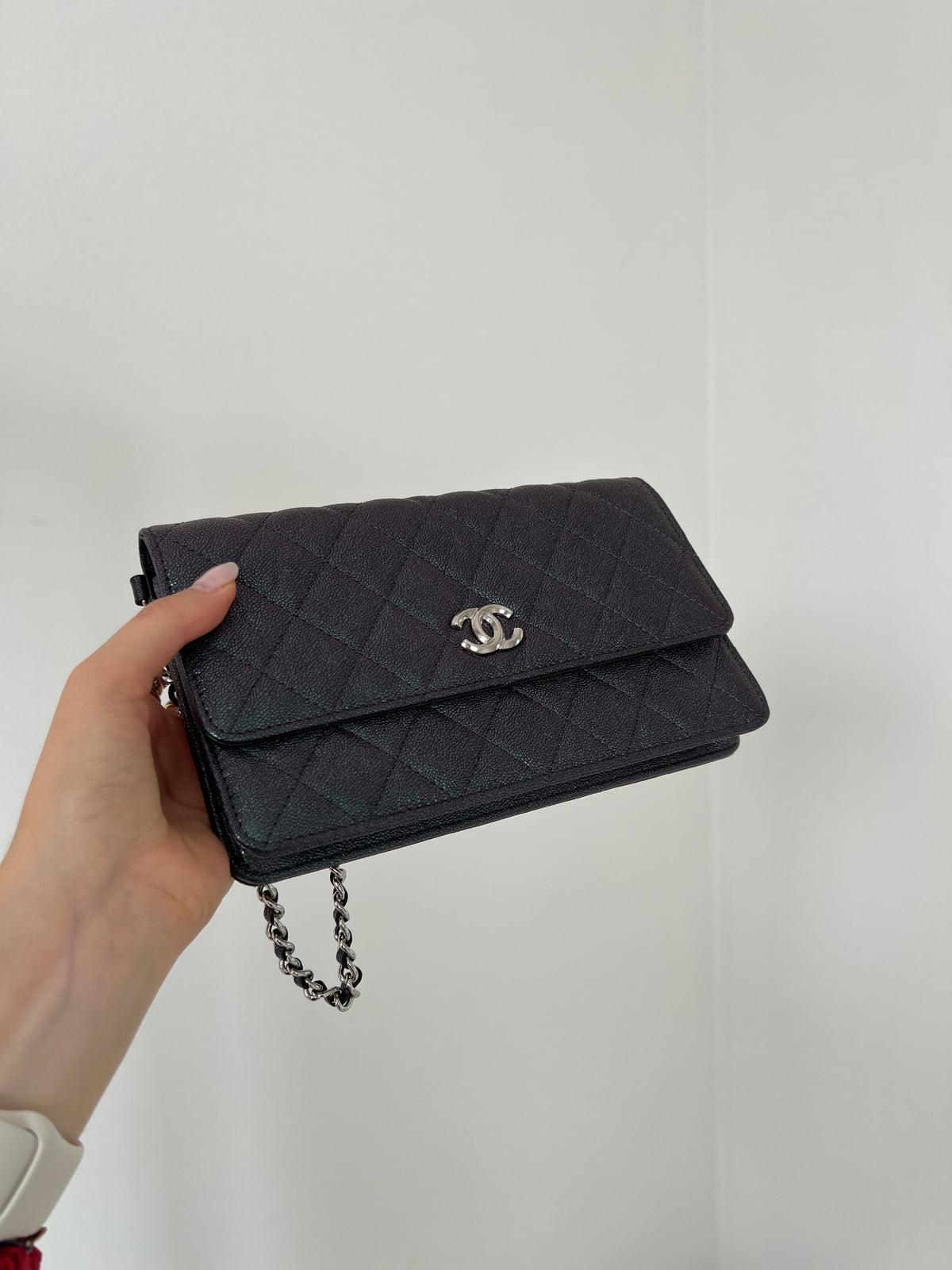 Chanel Purple and Green Iridescent Wristlet Clutch