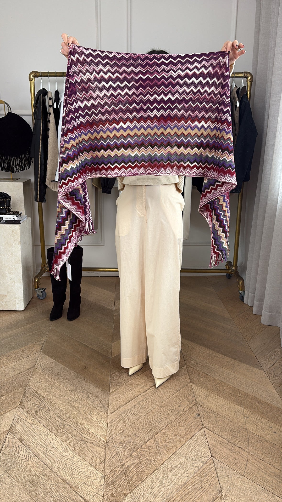 Missoni Multi Purple Zig Zag Wool Woven Scarf