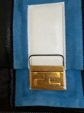 Fendi White Brown Black and Blue Suede and Leather Kan U Shoulder Bag
