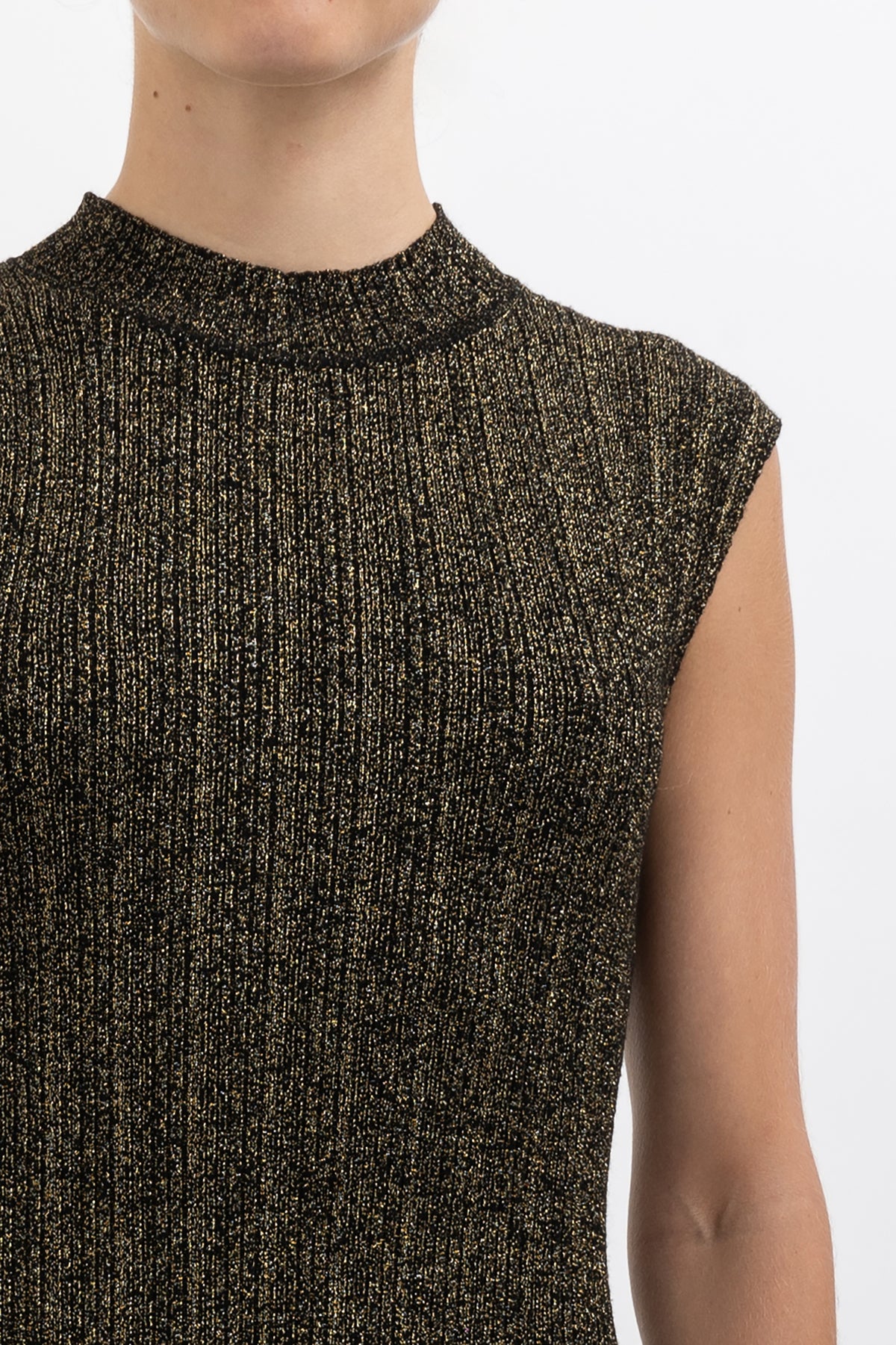 Rosette Metallic Rib Knit Midi Dress