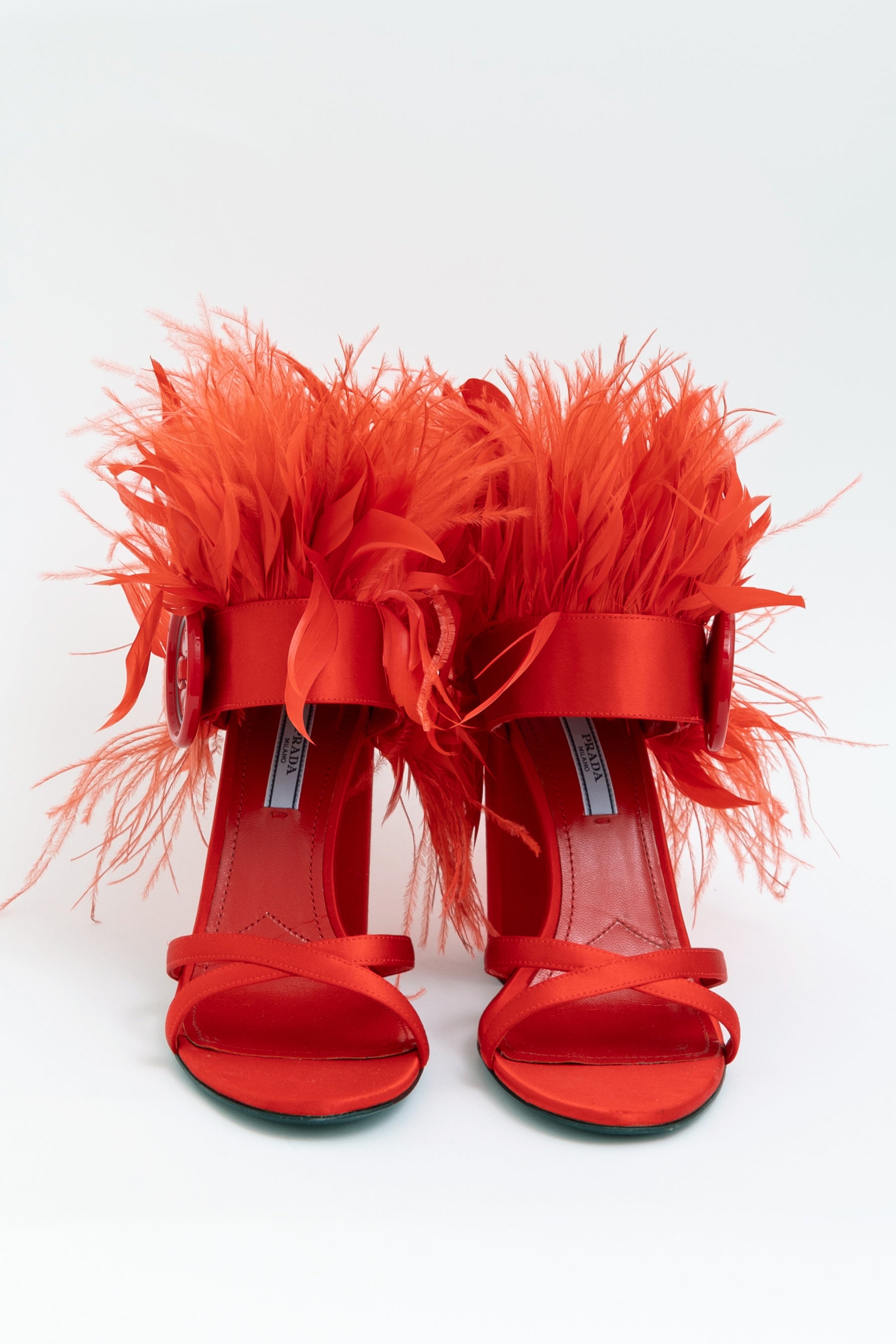 Feather Trimmed Satin Sandal