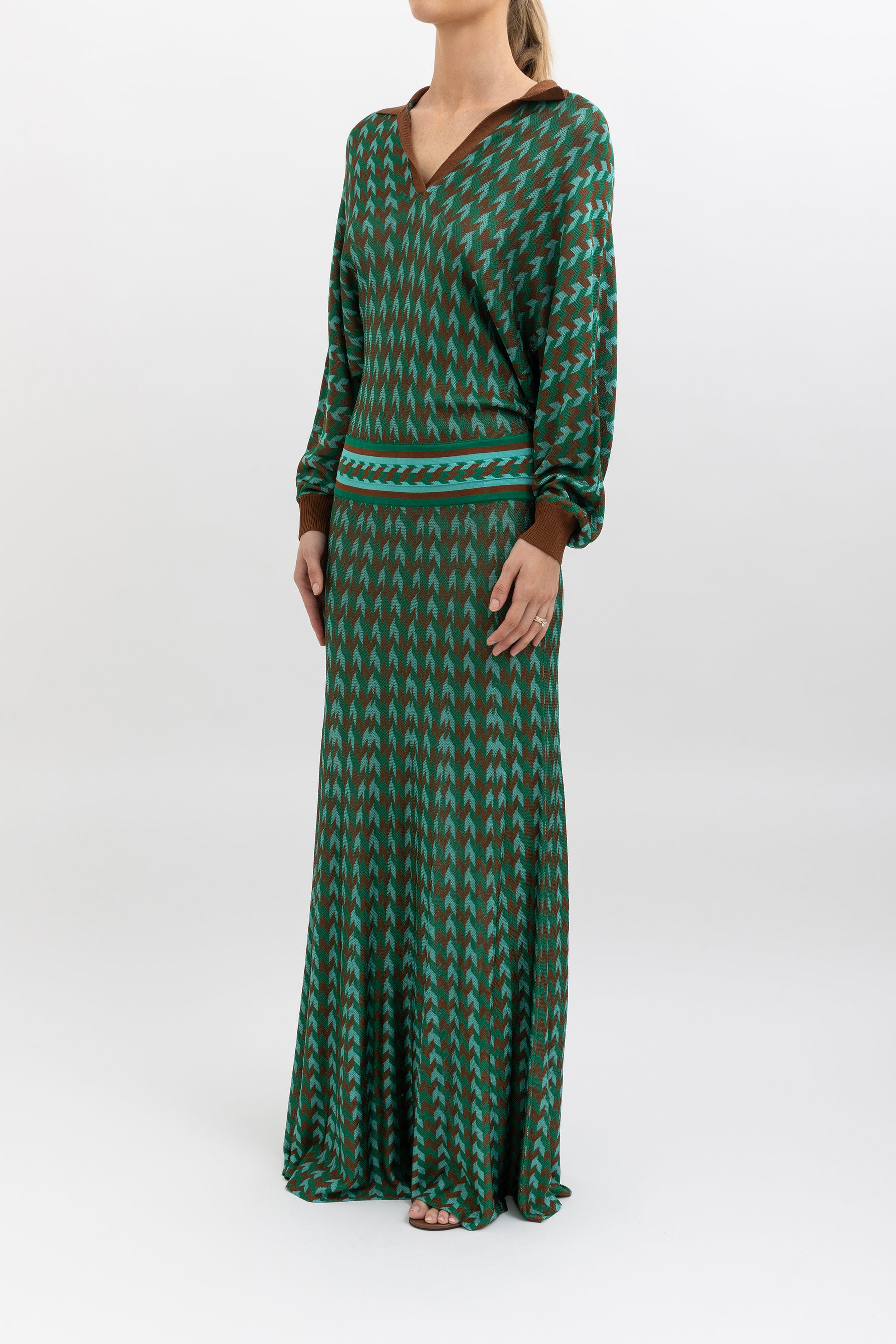 Annie Houndstooth Knit Maxi Dress