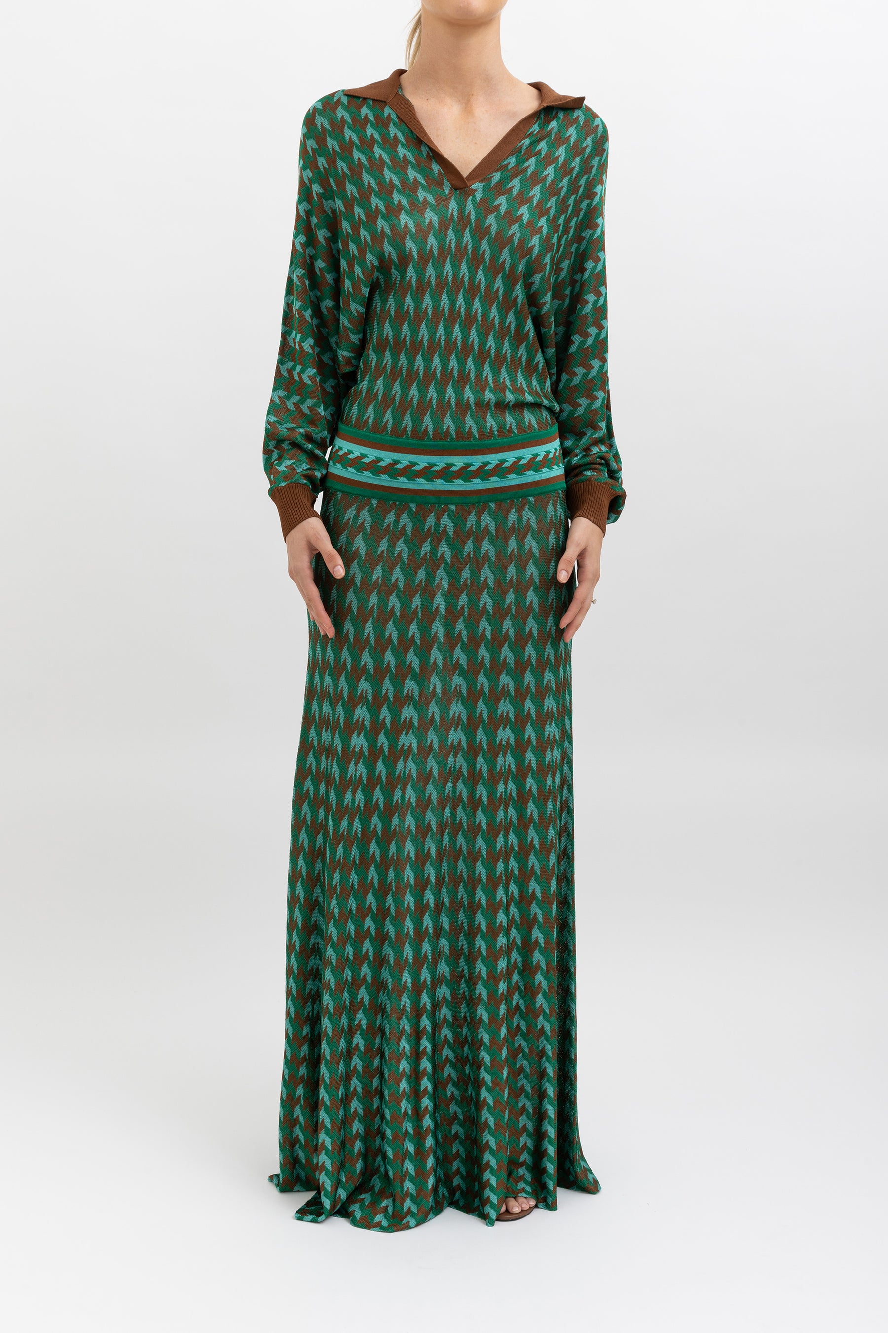 Annie Houndstooth Knit Maxi Dress