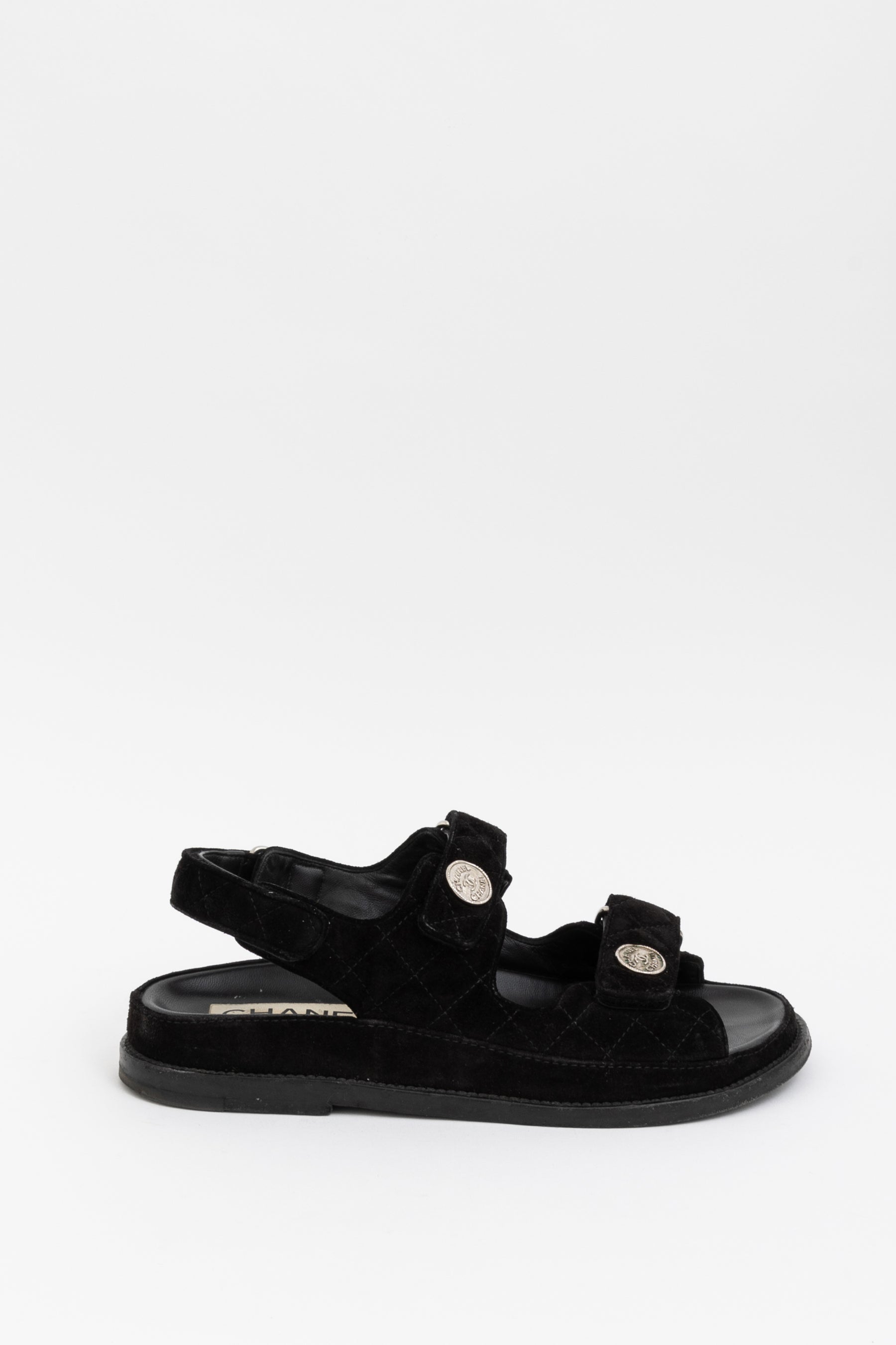 Chanel Black Quilted Velvet Dad Sandals - Main Image
