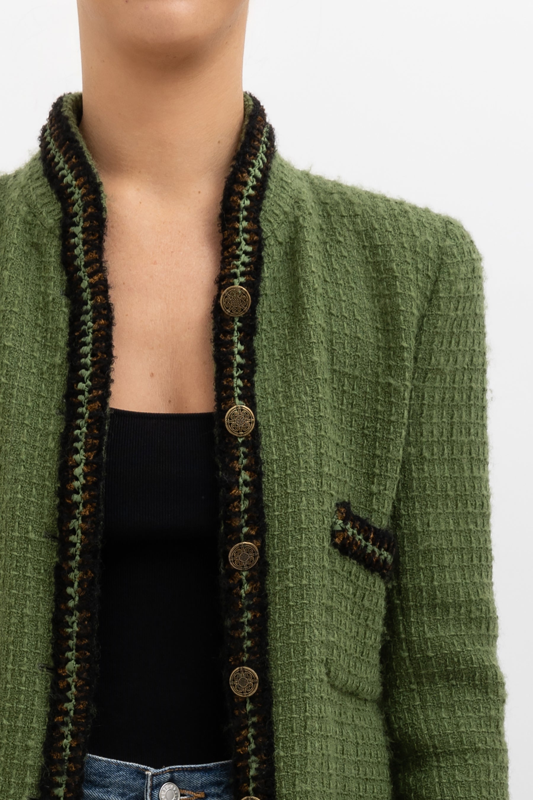 Chanel Forest Green and Black Tweed Jacket