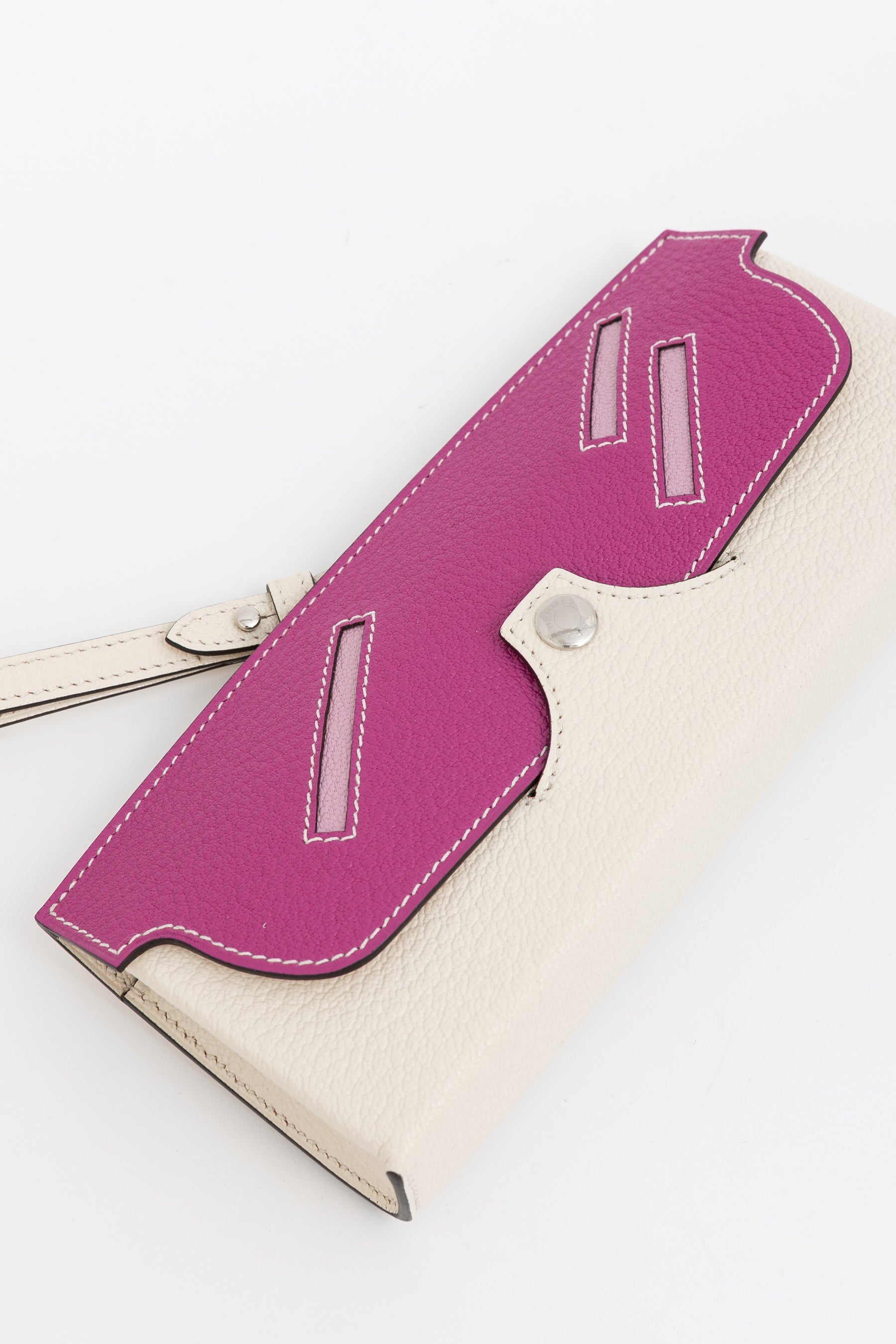 Hermès Pink and White Chevre Leather Glasses Case
