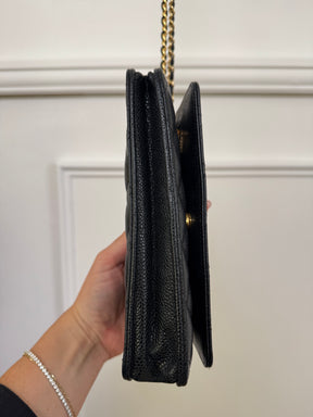 Chanel Black Caviar Leather Wallet On Chain
