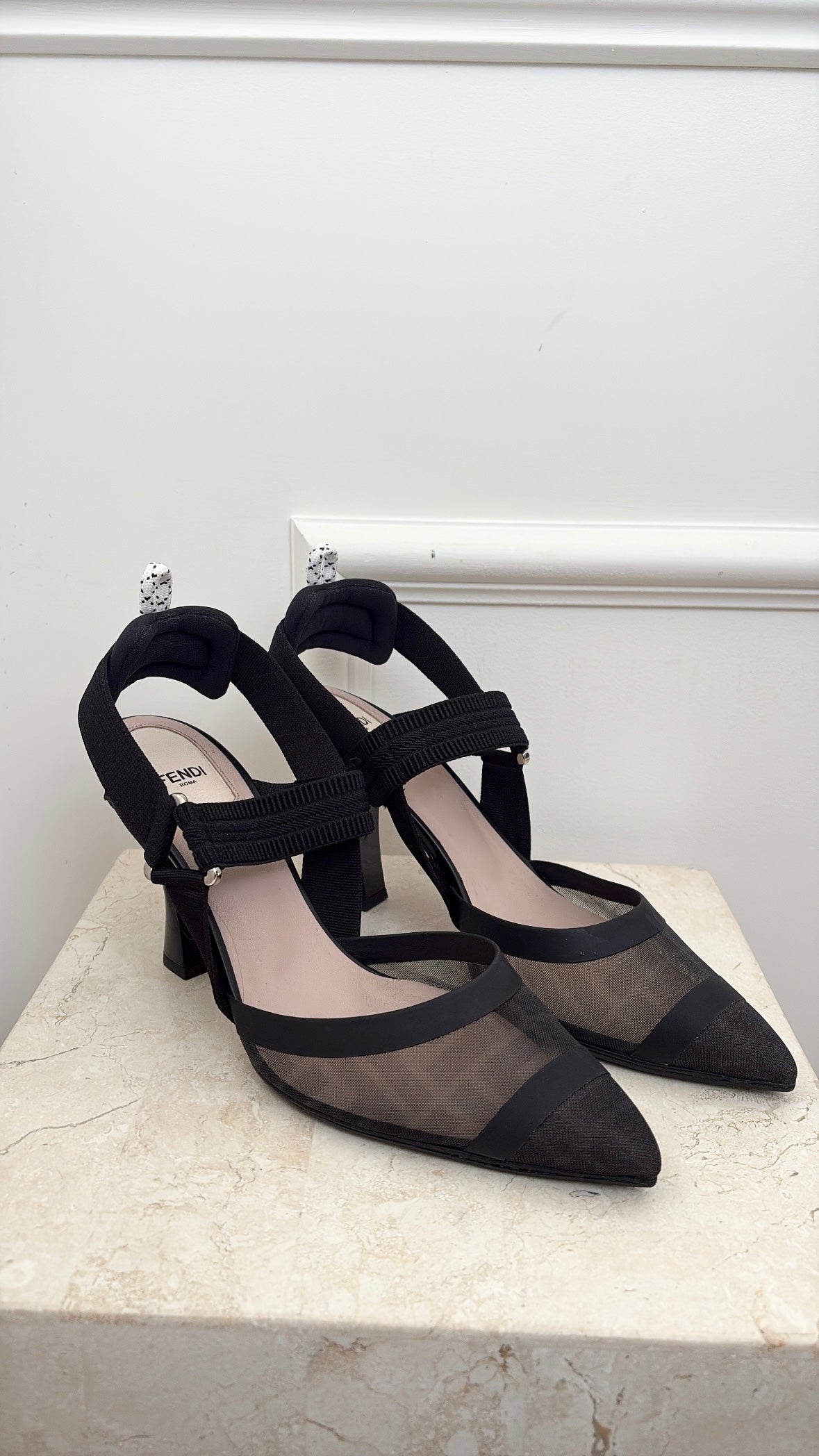 Fendi Black Mesh Colibri Slingbacks Heels, 40