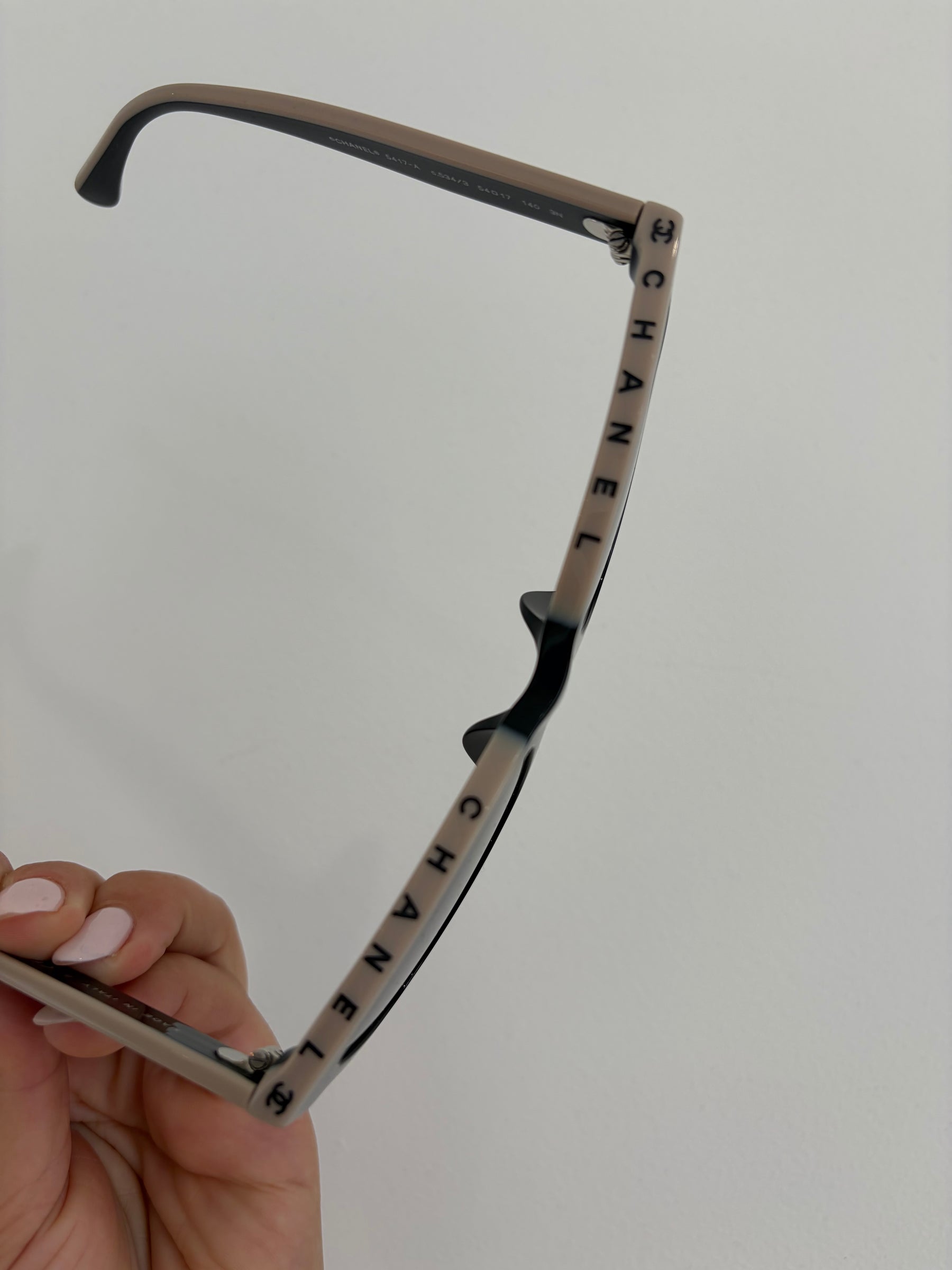Chanel Black and Beige Logo Top Wayfarer Sunglasses