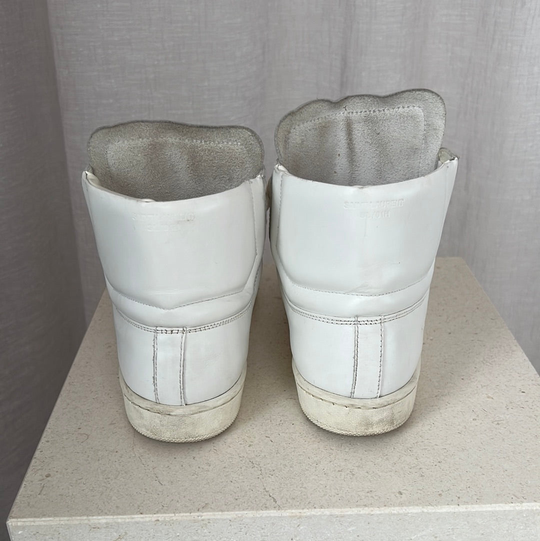 Saint Laurent White Leather High Top Sneaker, 37.5