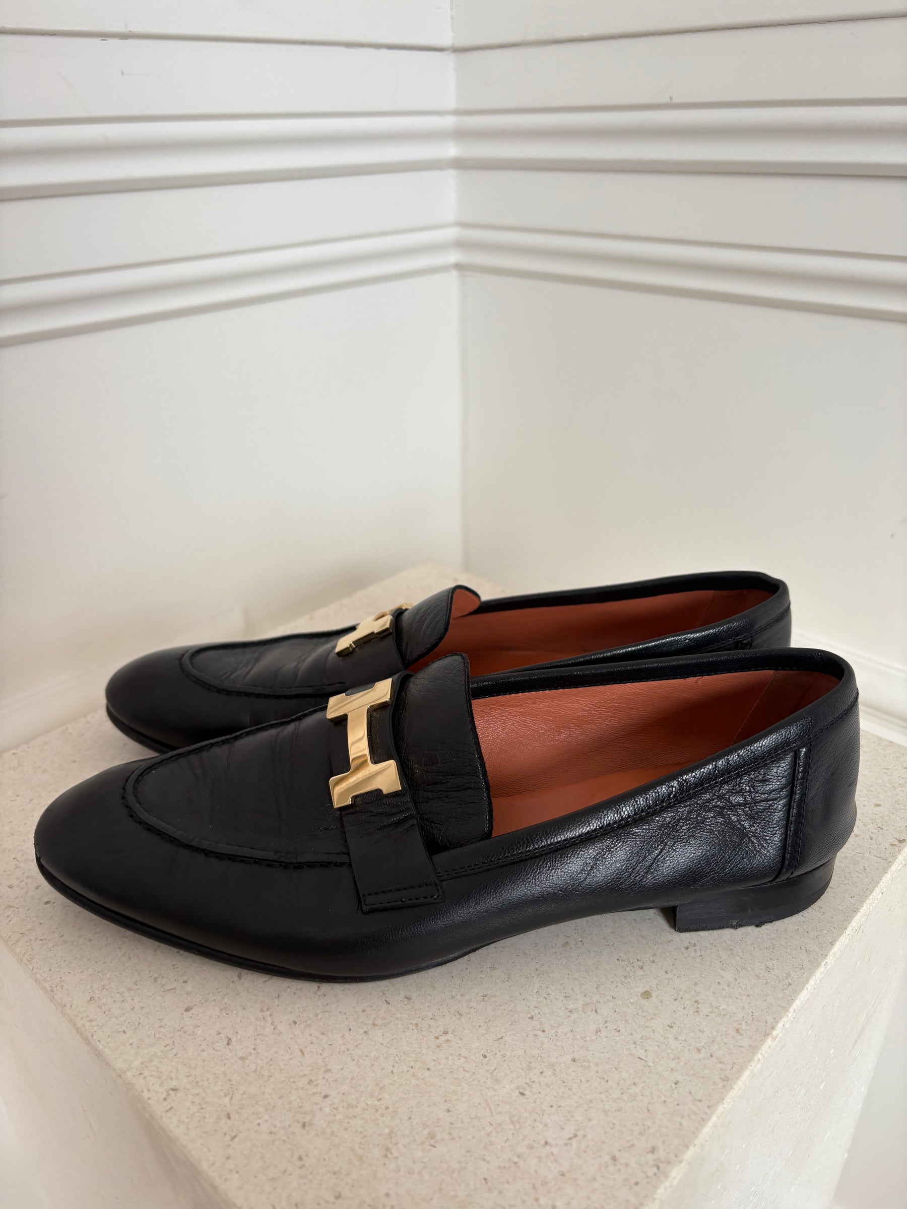 Hermès Black Leather Paris Loafer, 40