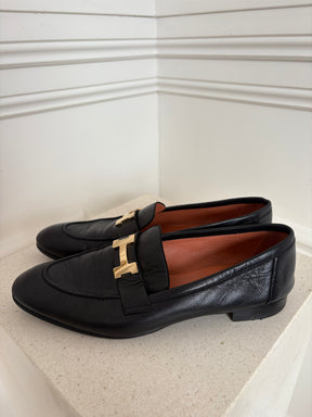 Hermès Black Leather Paris Loafer, 40