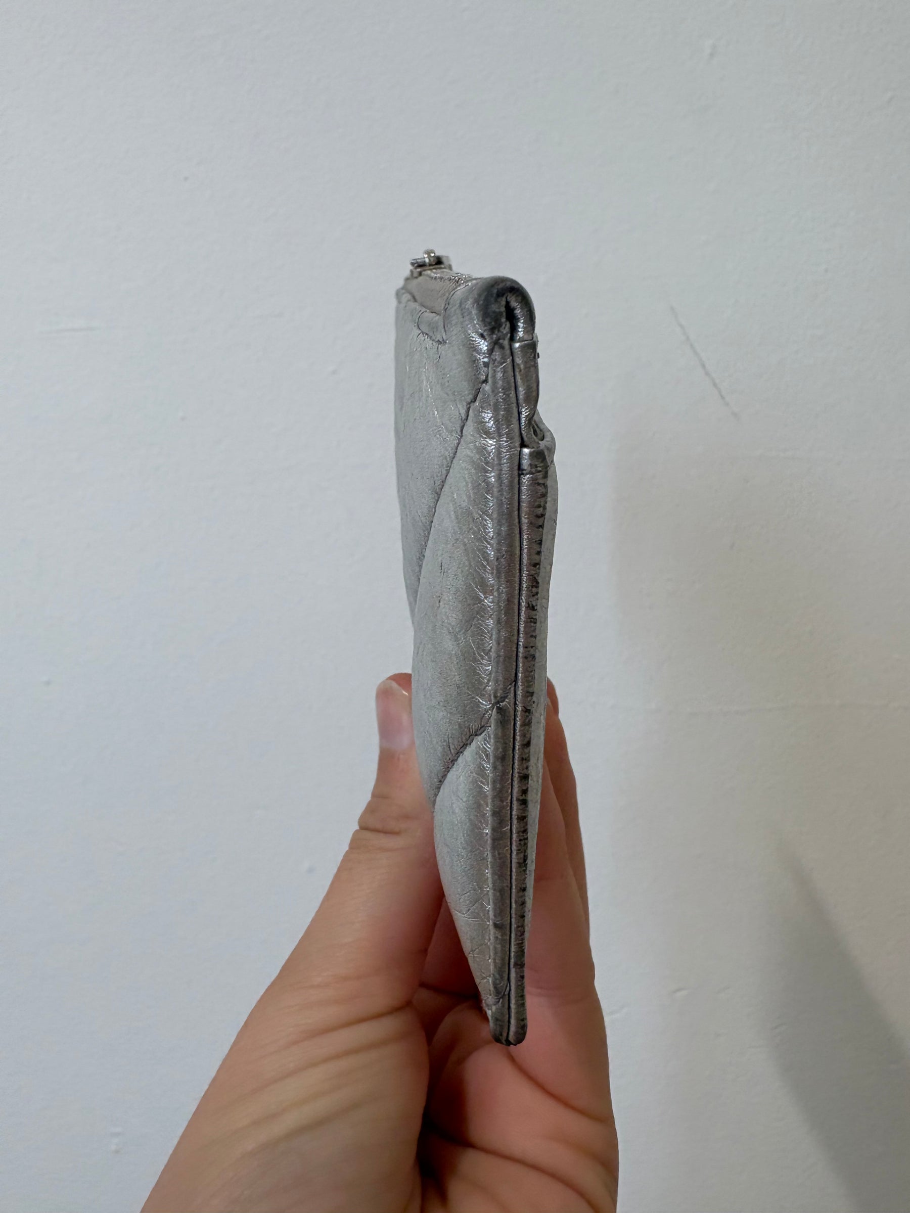 Balenciaga Silver Quilted Leather Card Holder
