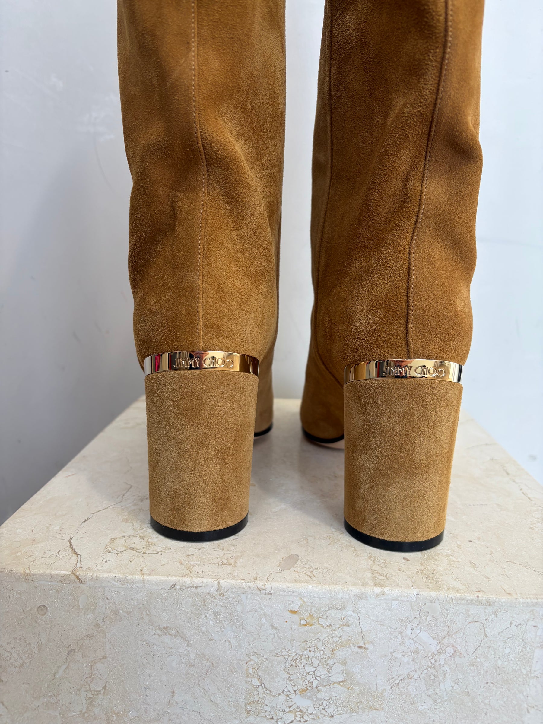 Jimmy Choo Sand Suede Knee High Heeled Boots, 40