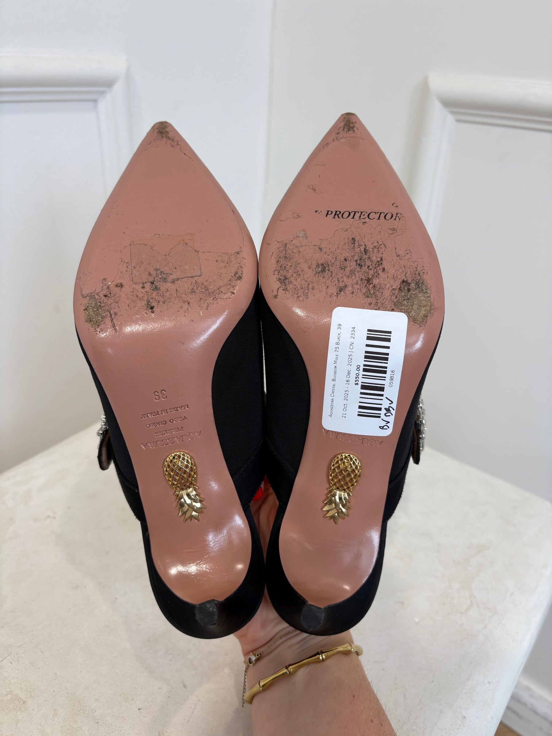 Aquazzura Crystal Blossom Mule 75 Black, 39