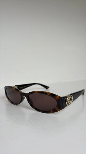 Gucci Tortoiseshell Oval Logo Arm Sunglasses