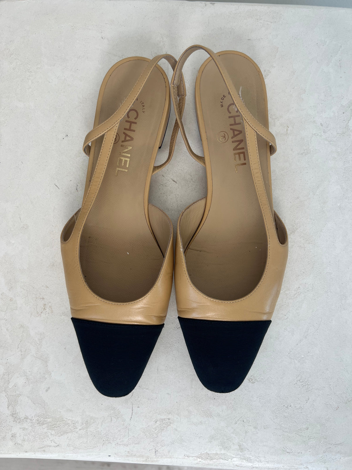 Chanel Beige and Black Ballet Flat Slingbacks, 40.5C