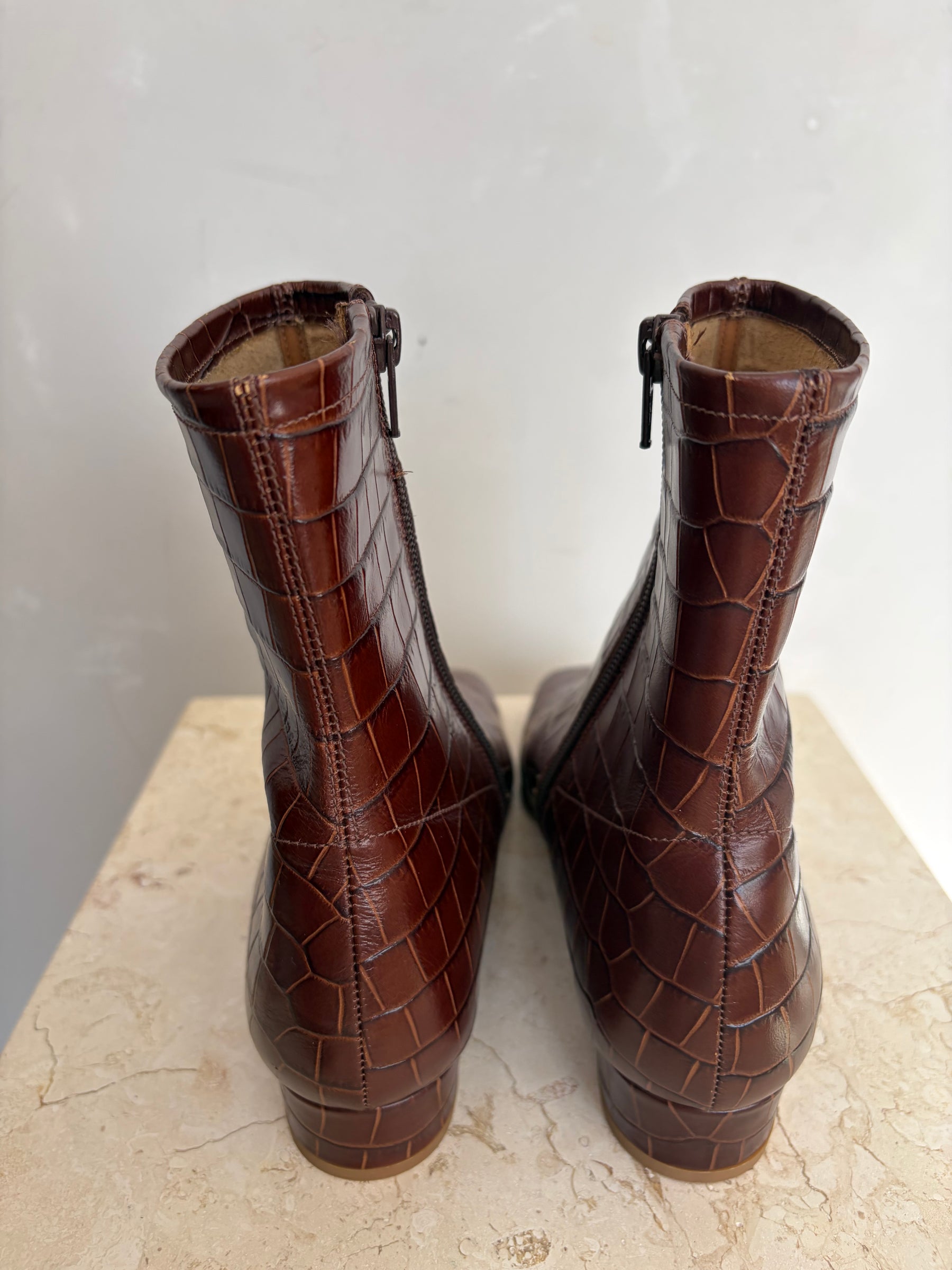 By Far Mock Croc Effect Ankle Boots Brown, 38