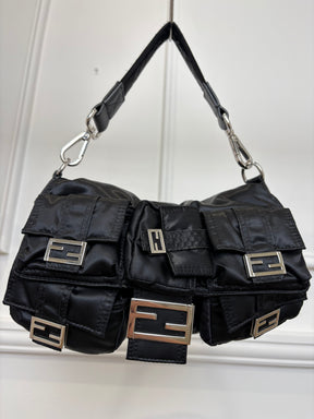 Fendi Black Nylon Multi Pocket Convertible Baguette Bag