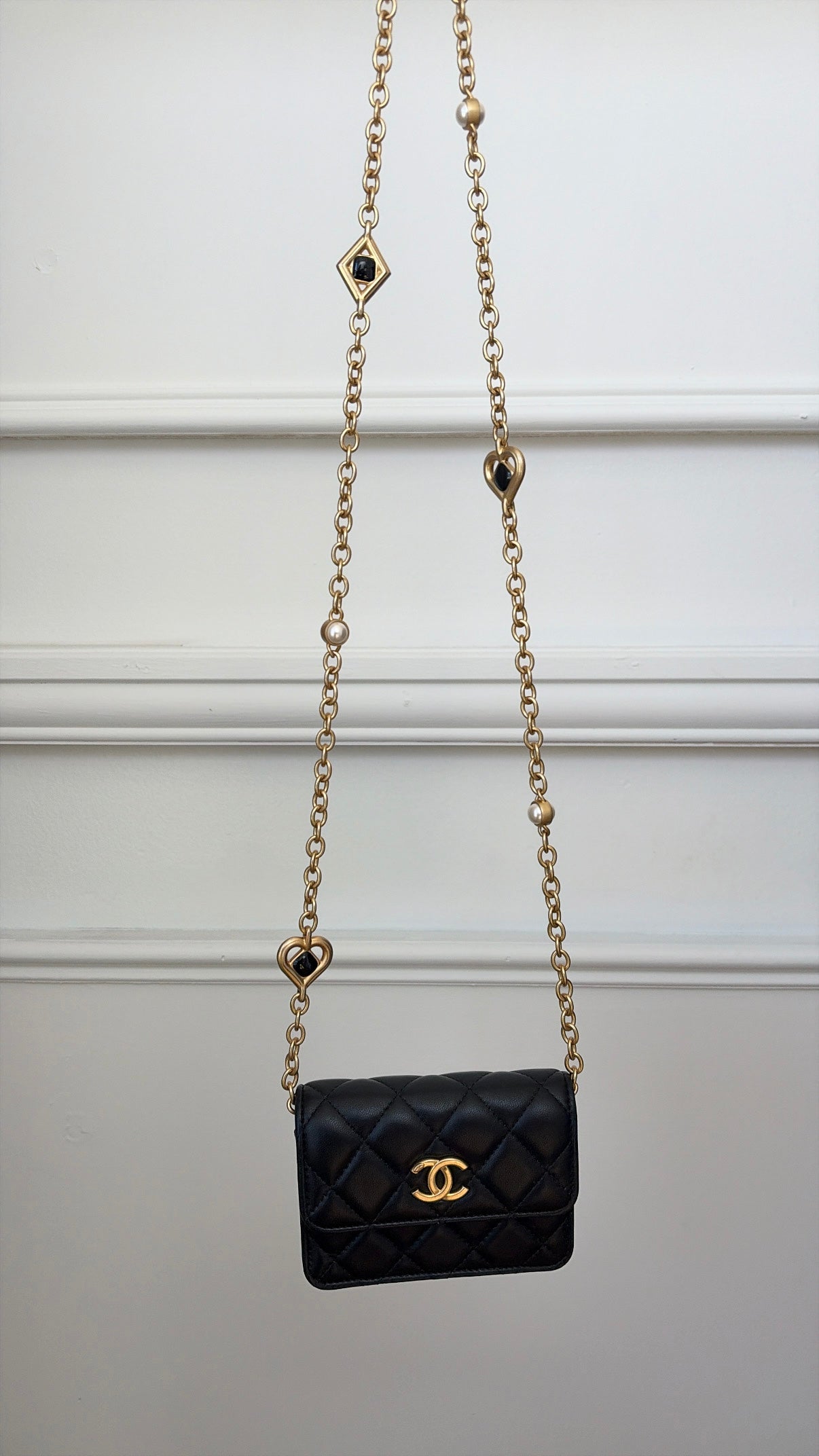 Chanel Black Lambskin Leather Mini Flap With Enamel Detail Chain