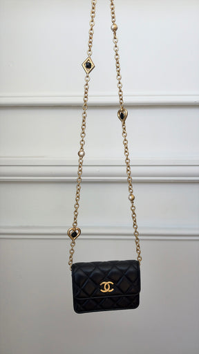 Chanel Black Lambskin Leather Mini Flap With Enamel Detail Chain