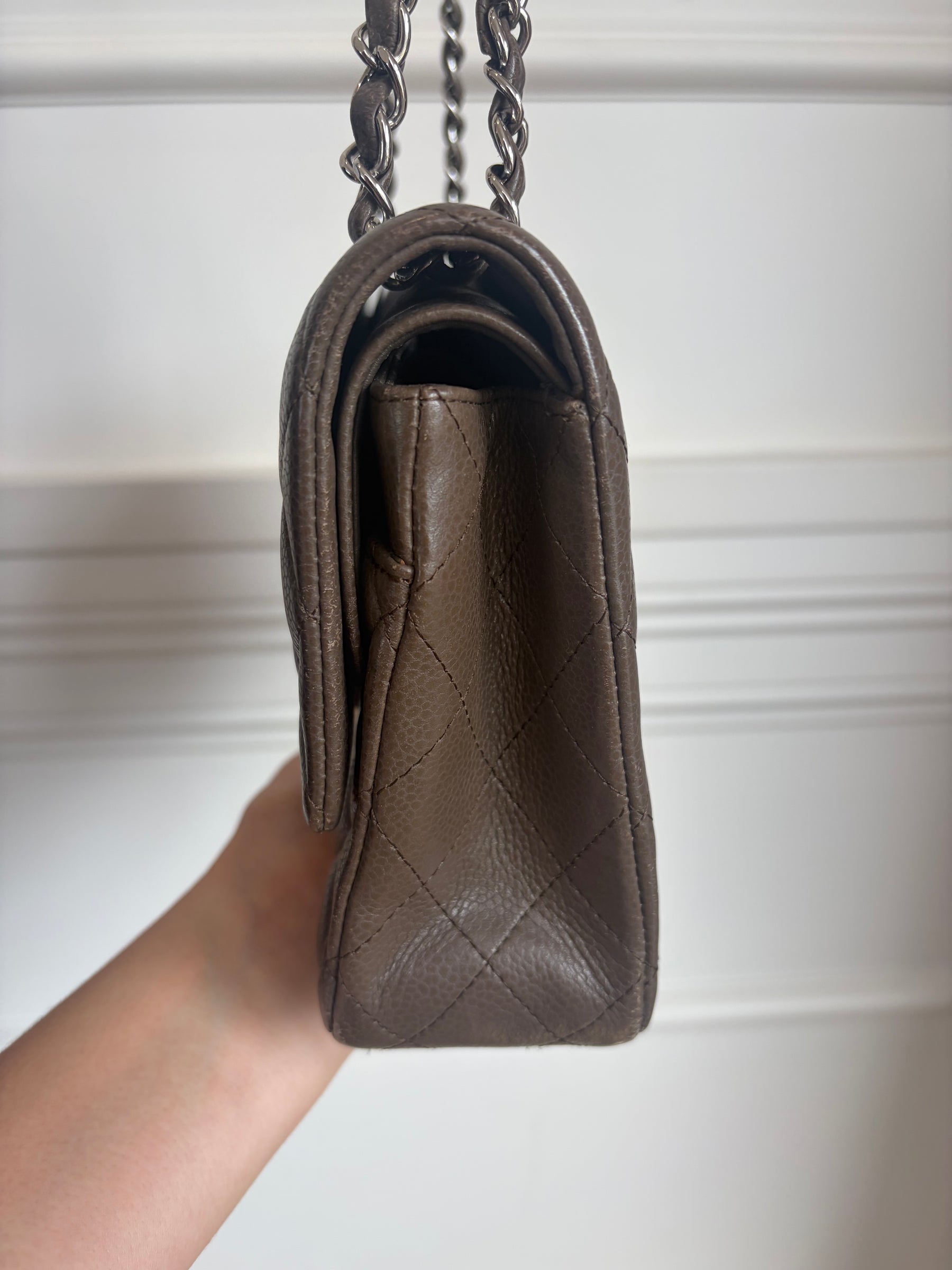 Chanel Taupe Caviar Leather Medium Classic Flap
