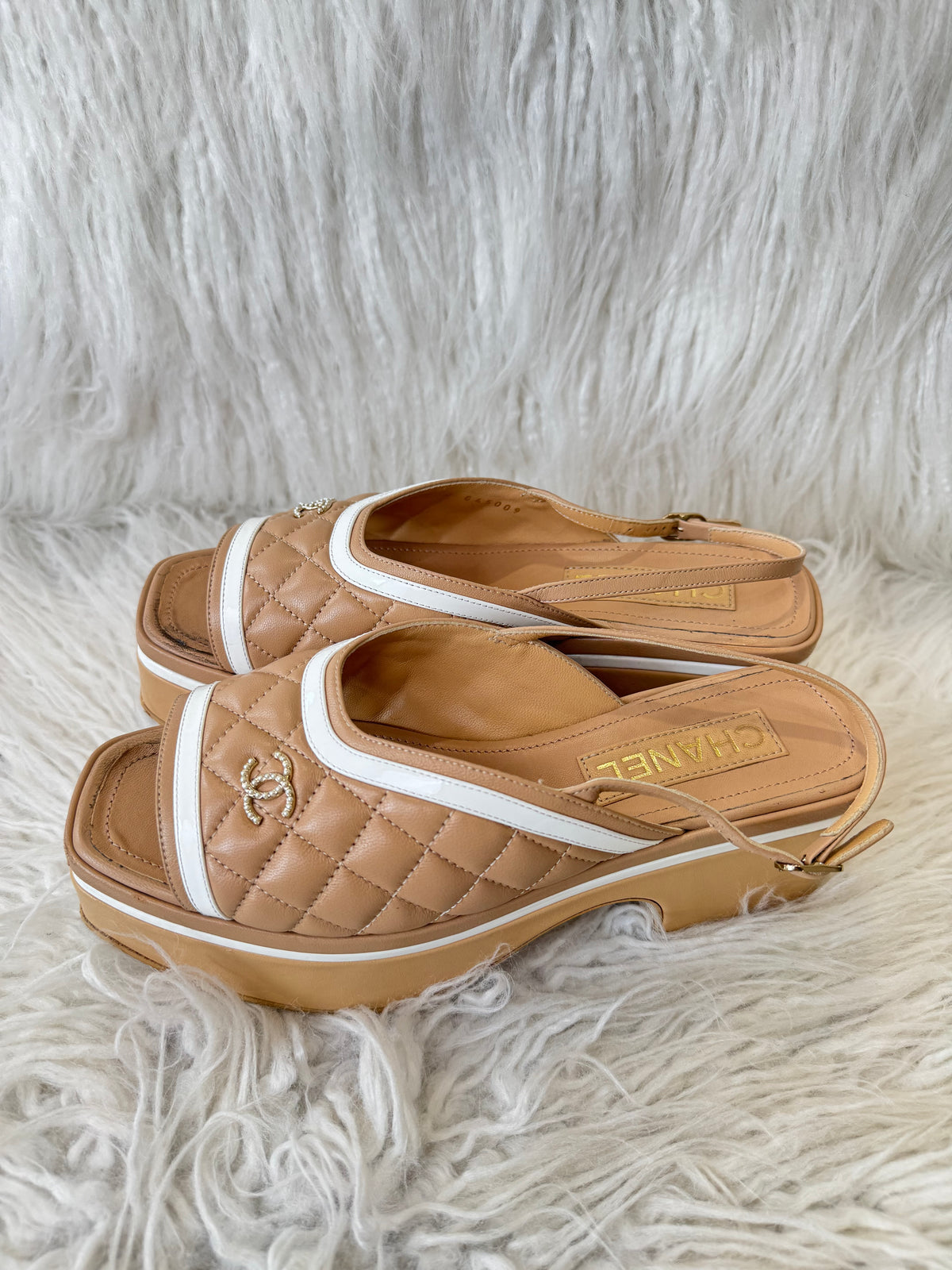 Chanel Beige Quilted Platform Slingbacks, 39 C