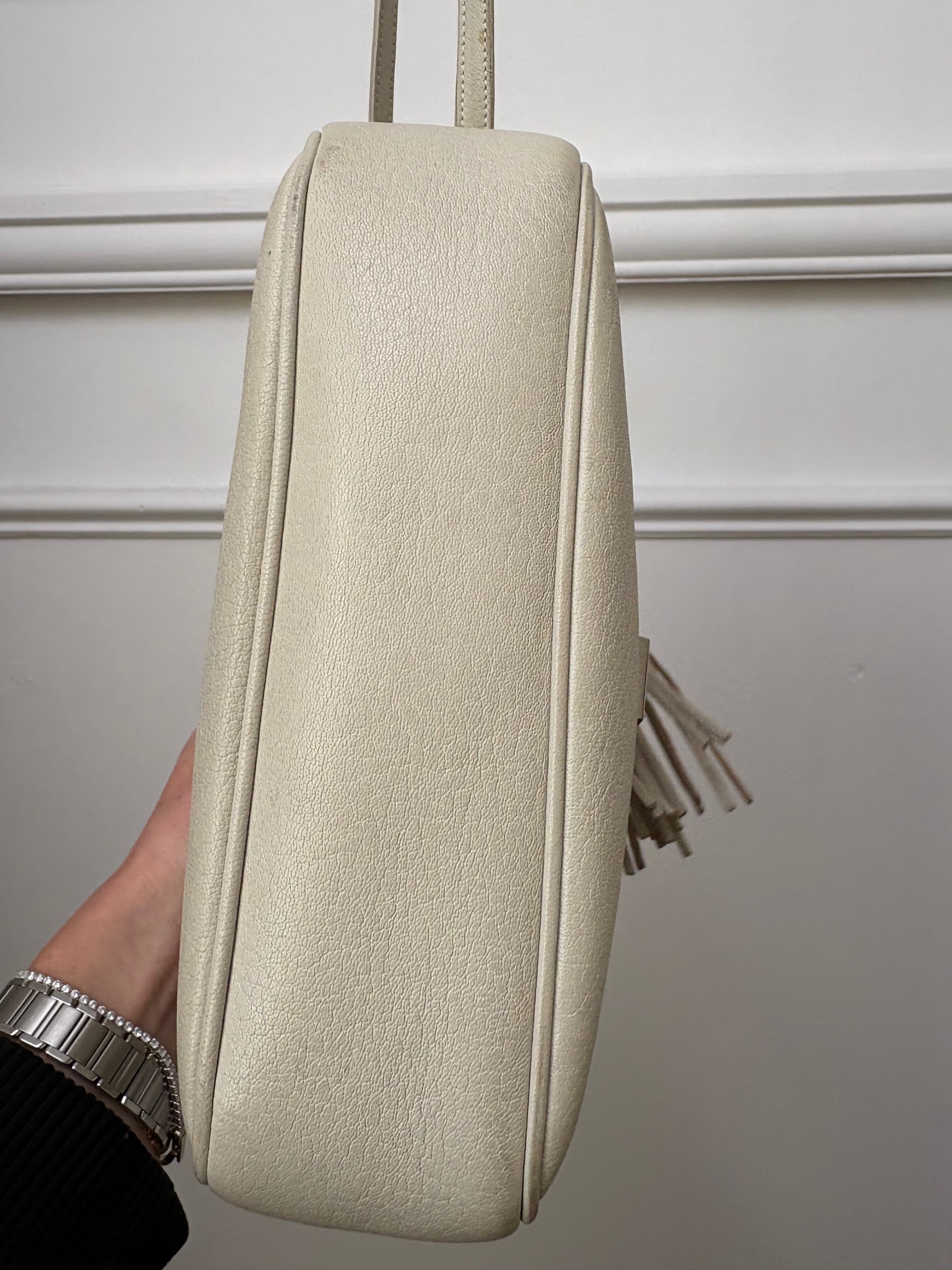 Saint Laurent Cream Leather Lou Camera Tassel Bag