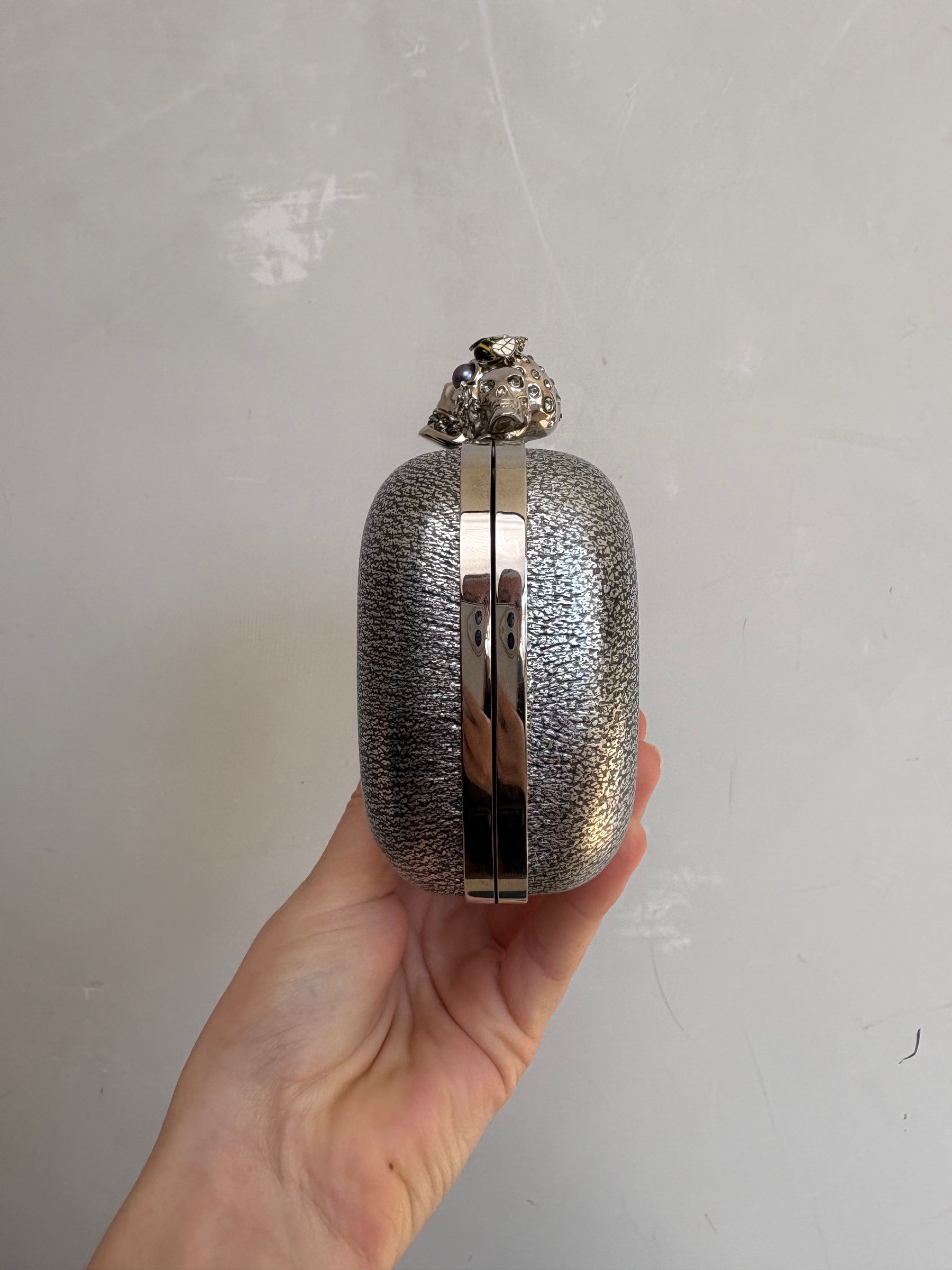 Alexander McQueen Silver Leather Skull Clutch
