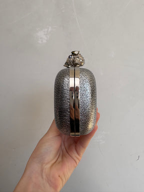 Alexander McQueen Silver Leather Skull Clutch
