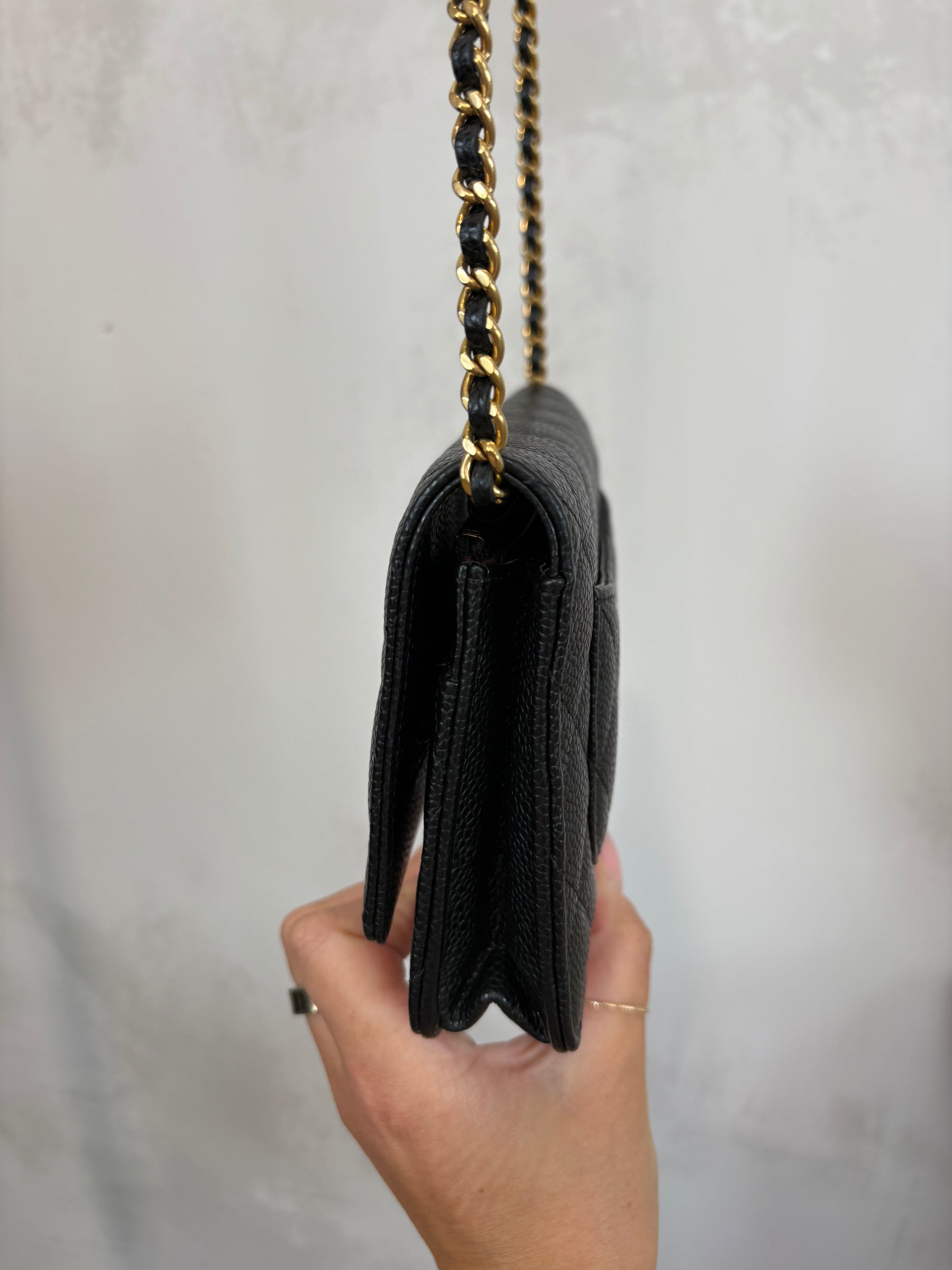 Chanel Caviar Leather Wallet On Chain Black Gold Hardware