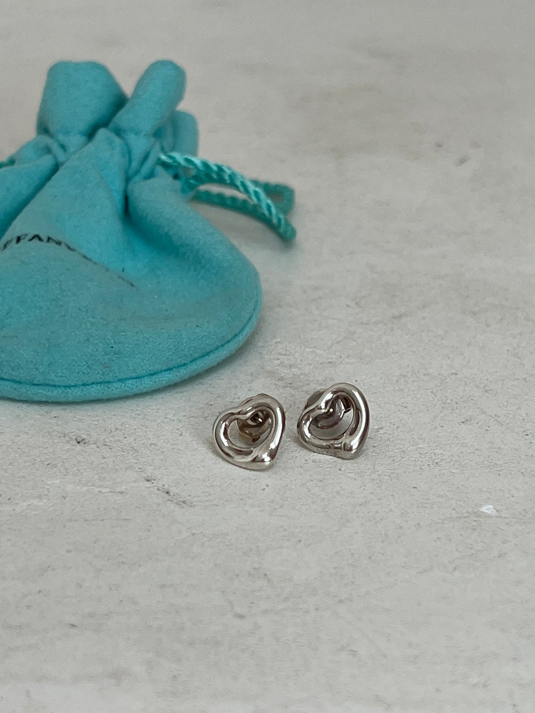 Tiffany & Co. Open Heart Stud Earrings Sterling Silver 925