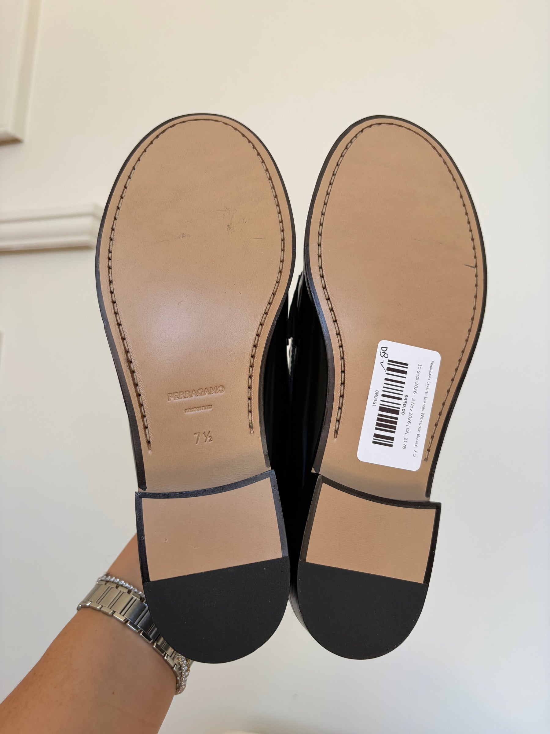 Ferragamo Leather Loafers With Logo Buckle, 7.5