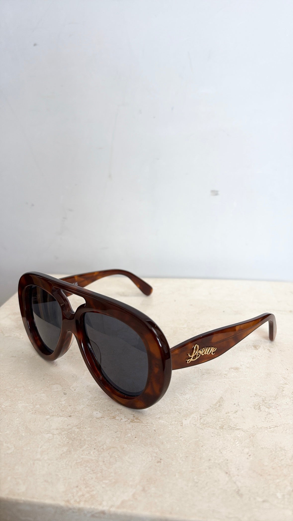 Loewe Brown Tortoiseshell Oversized Aviator Sunglasses