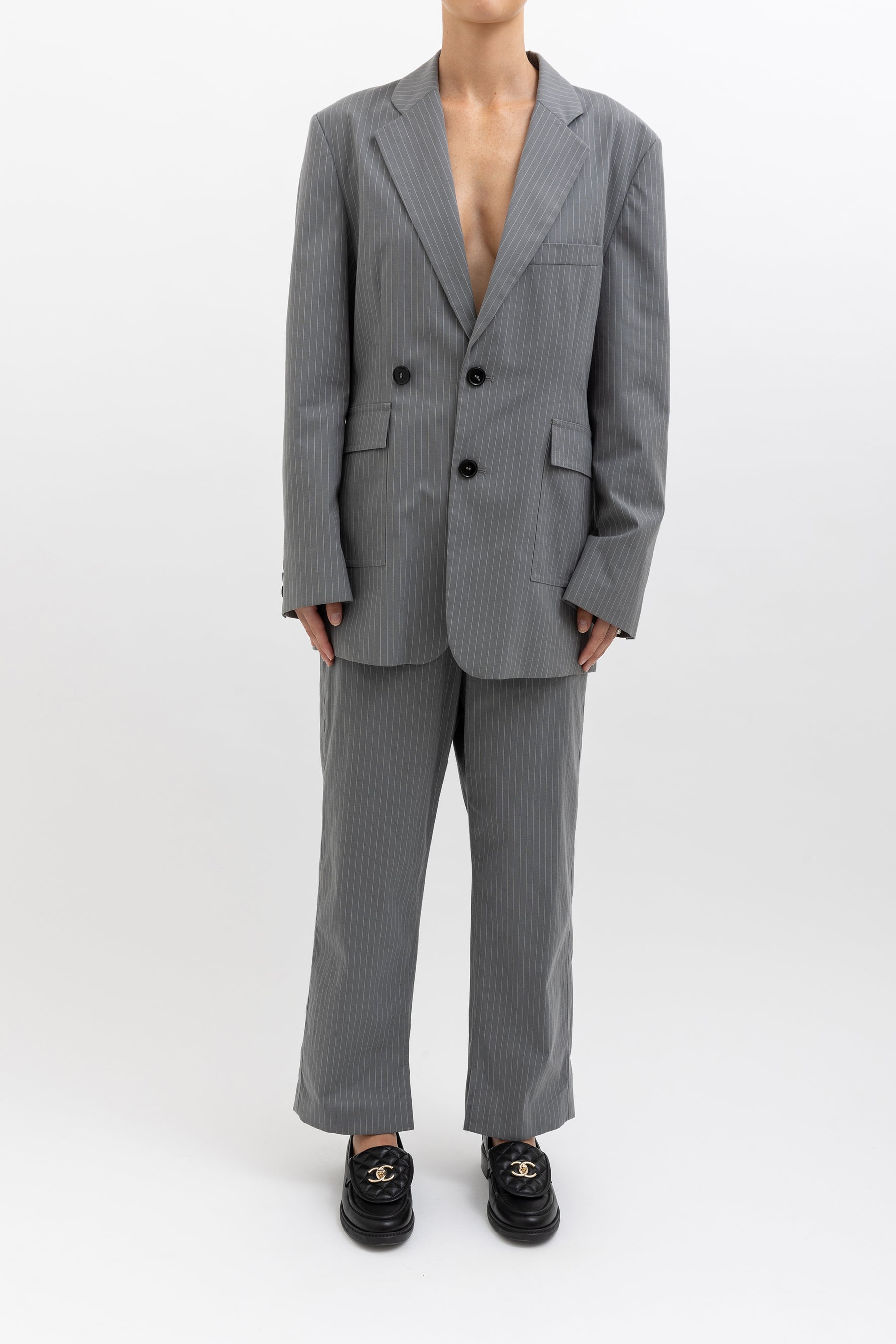 Pin Stripe Blazer In Grey
