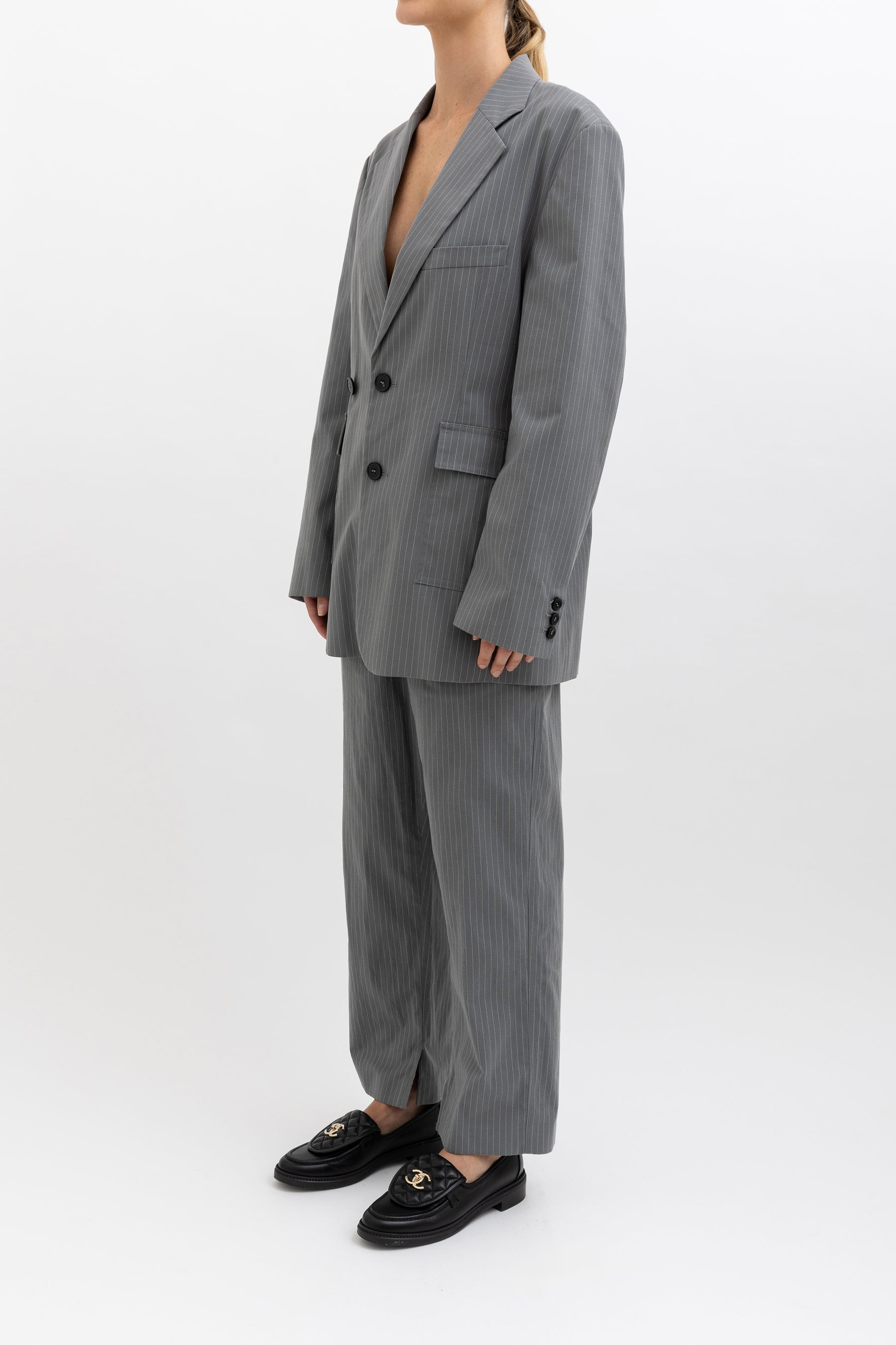 Pin Stripe Blazer In Grey