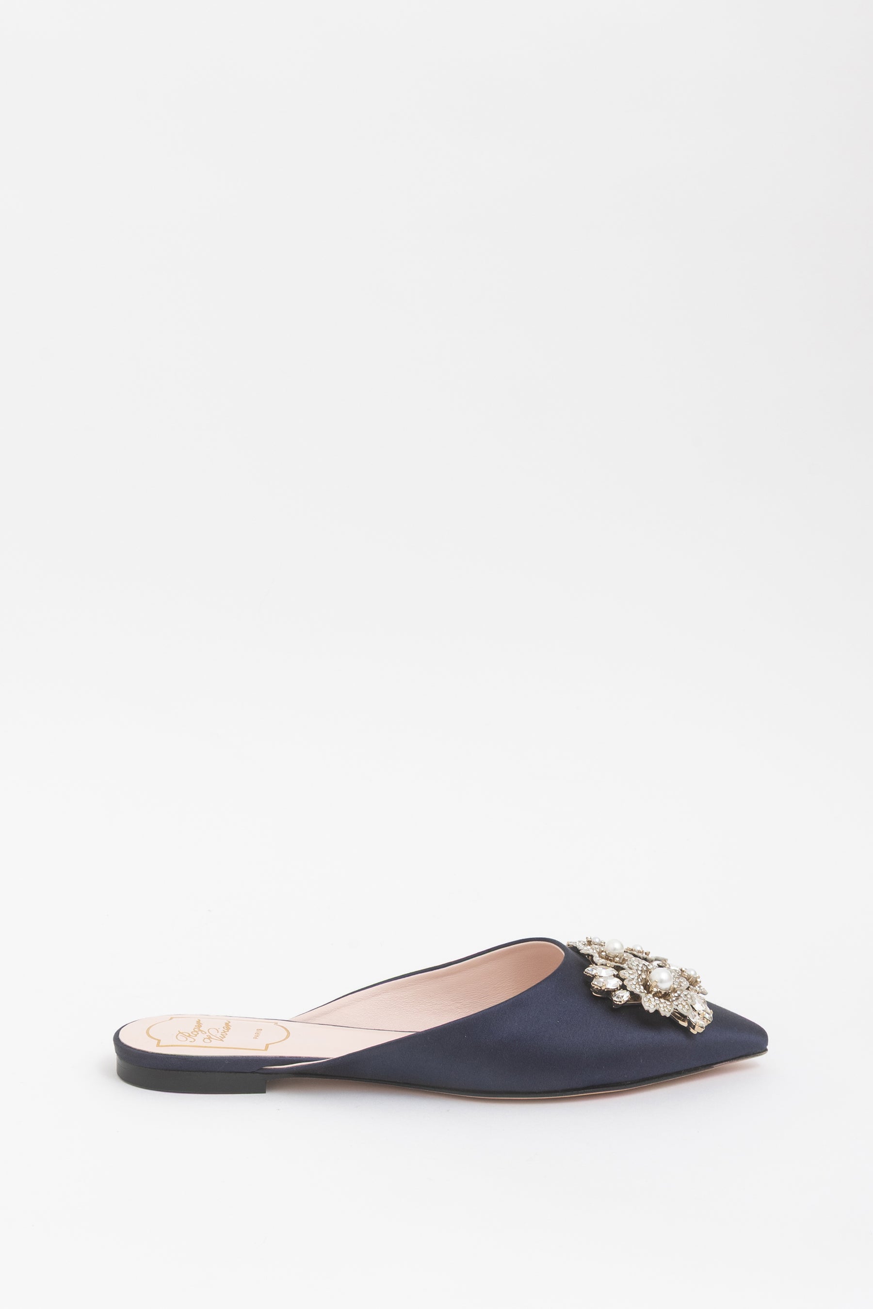 Satin Crystal Floral Buckle Pointed Flats