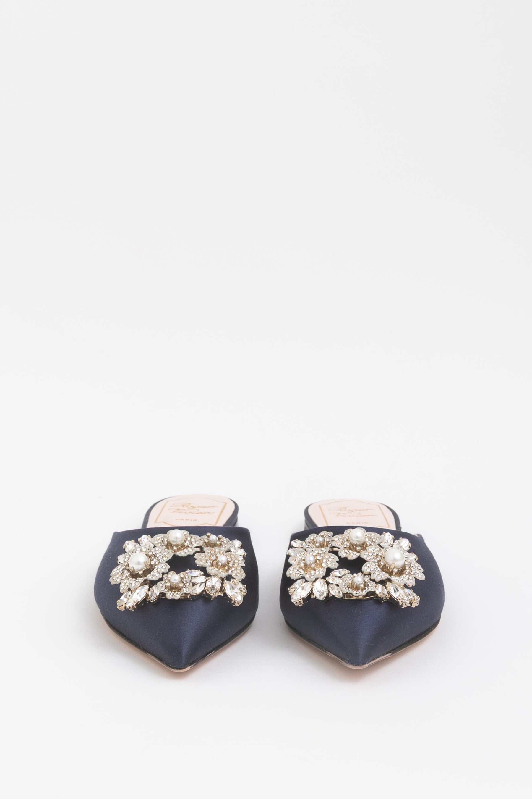 Satin Crystal Floral Buckle Pointed Flats