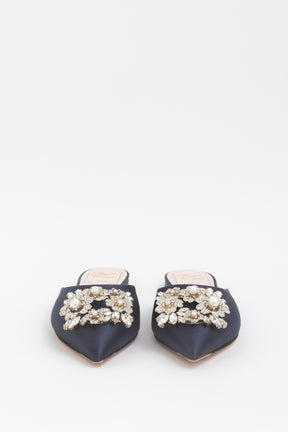 Satin Crystal Floral Buckle Pointed Flats