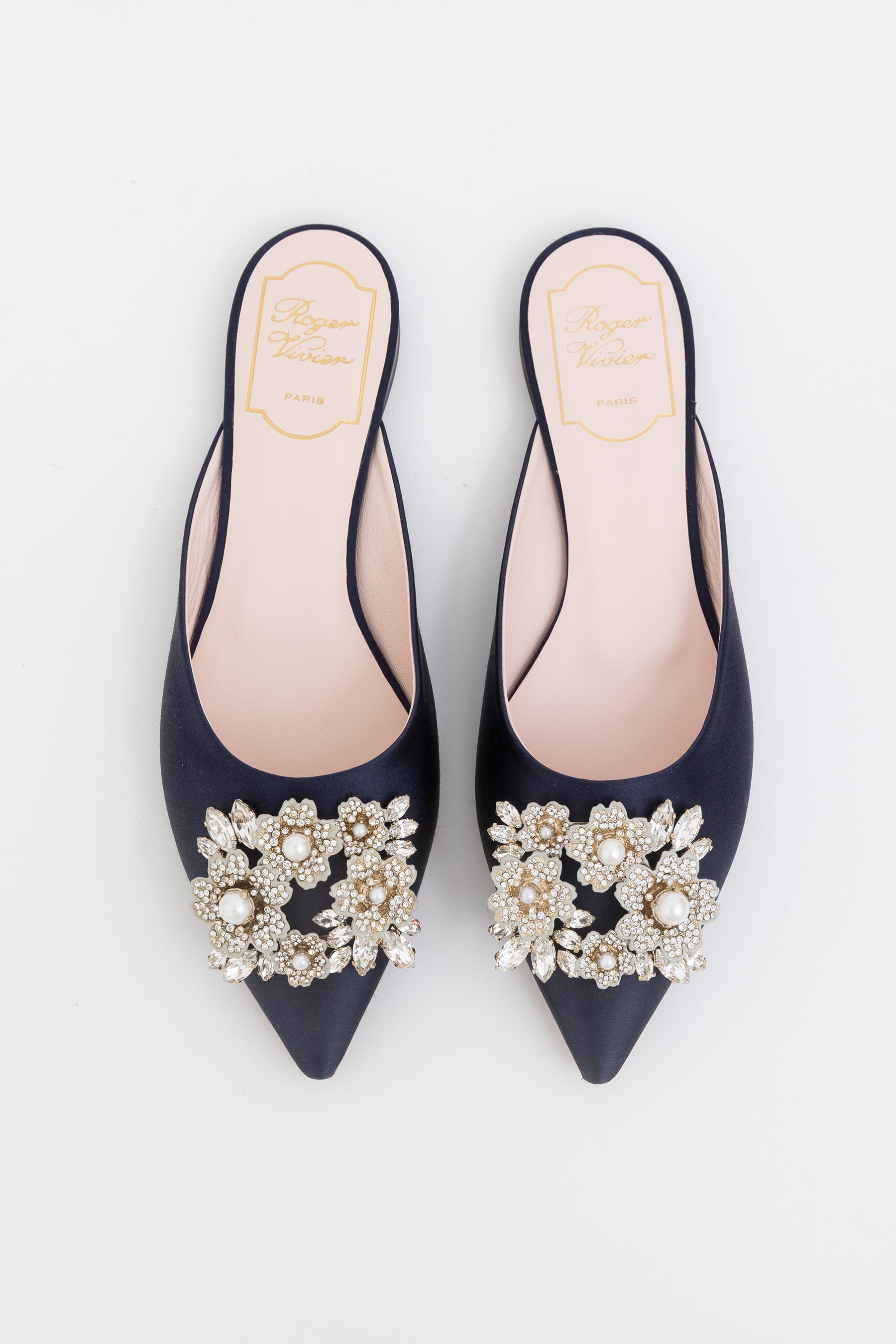 Satin Crystal Floral Buckle Pointed Flats