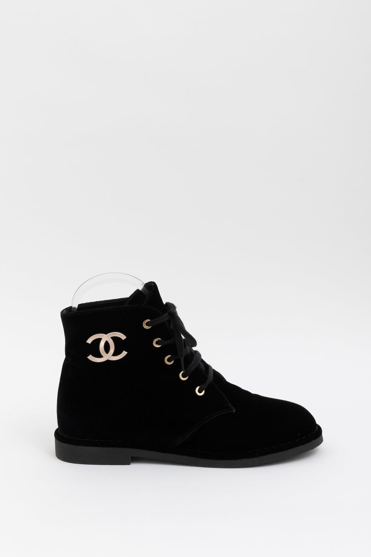 Velvet Logo Lace Up Boots