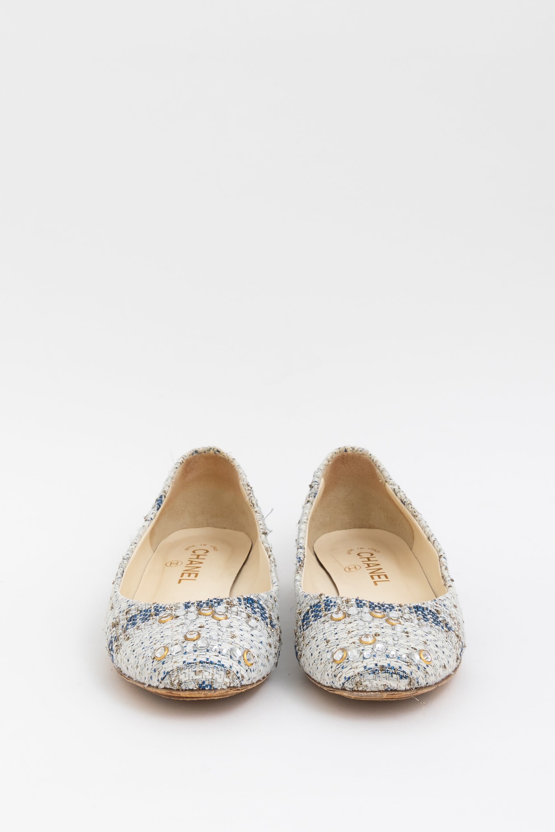 Tweed Ballet Flats With Crystal CC Logo