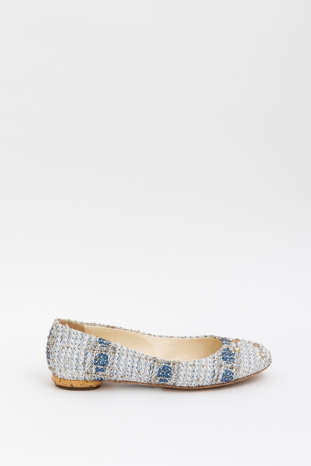Tweed Ballet Flats With Crystal CC Logo