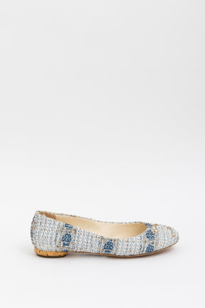 Tweed Ballet Flats With Crystal CC Logo